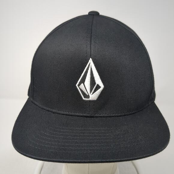 Volcom Stone Logo Snapback Hat Solid Black One Size Embroidered 6 Panel - Picture 2 of 9
